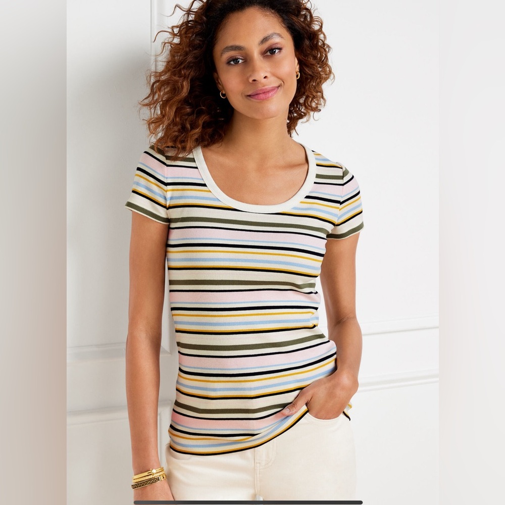NWT Tee: Ribbed, Scoop Neck, Short Sleeve, Striped, Petite